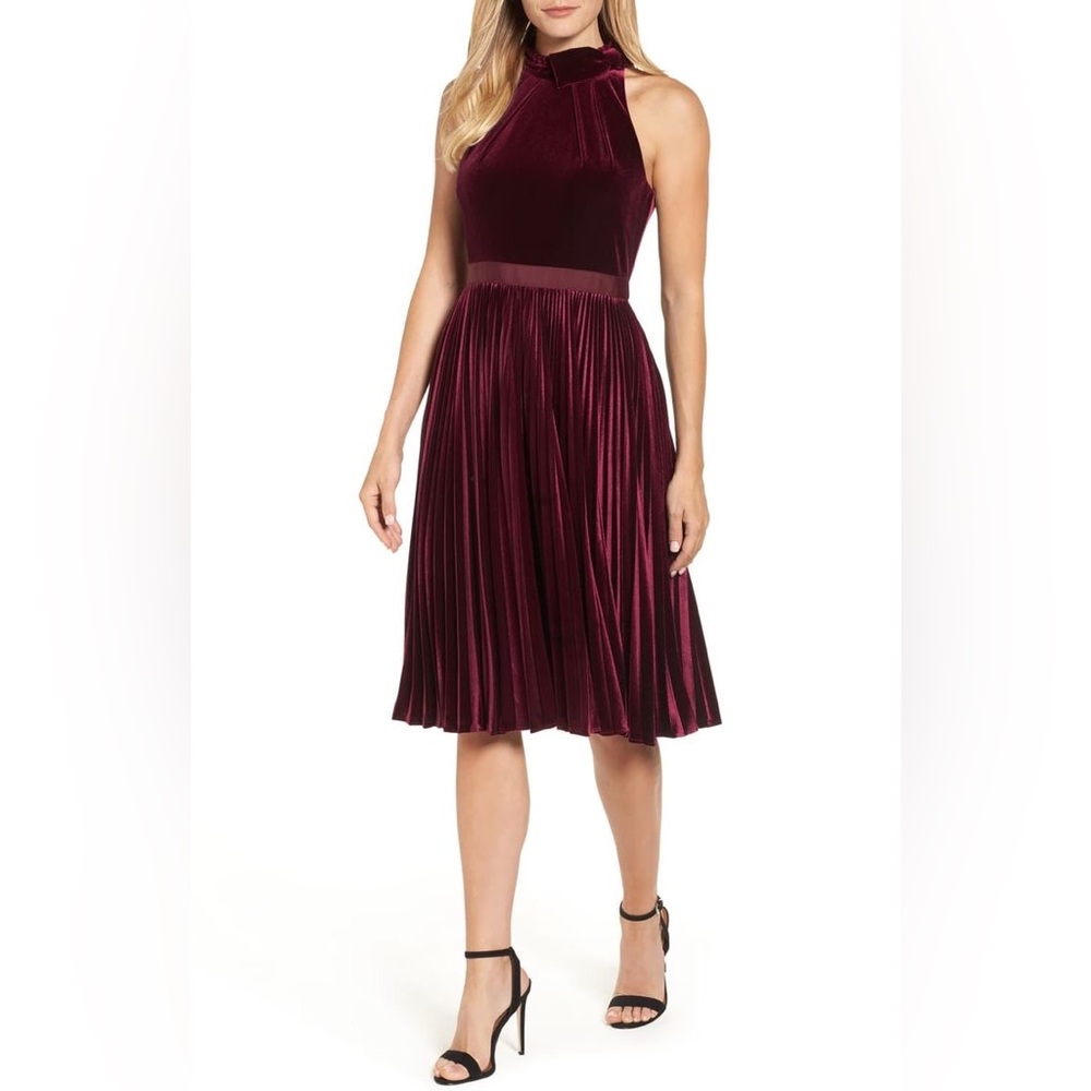 Ted Baker London Cornela Pleated Velvet Dress - Oxblood (NWT, TB Size 2 / US 6)